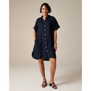 J.Crew Capitaine Shirtdress Women's XS Navy Blue Linen Button Front Short Sleeve
